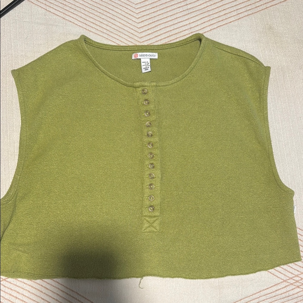 Sisstrevolution Olive Green Sleeveless Crop Top